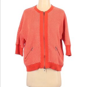 Cabi Orange Pink 3/4 Sleeve Sweater Jacket w Zipper (Business Casual)